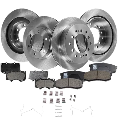 SURESTOP® Front and Rear Brake Disc and Pad Kit, Plain Surface, 6 Lugs, Ceramic, Includes Shims and hardware, Pro-Line Series