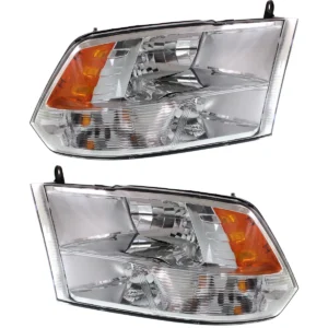 REPLACEMENT Driver and Passenger Side Headlights, with Bulbs, Halogen, Reflector Type, Chrome Interior